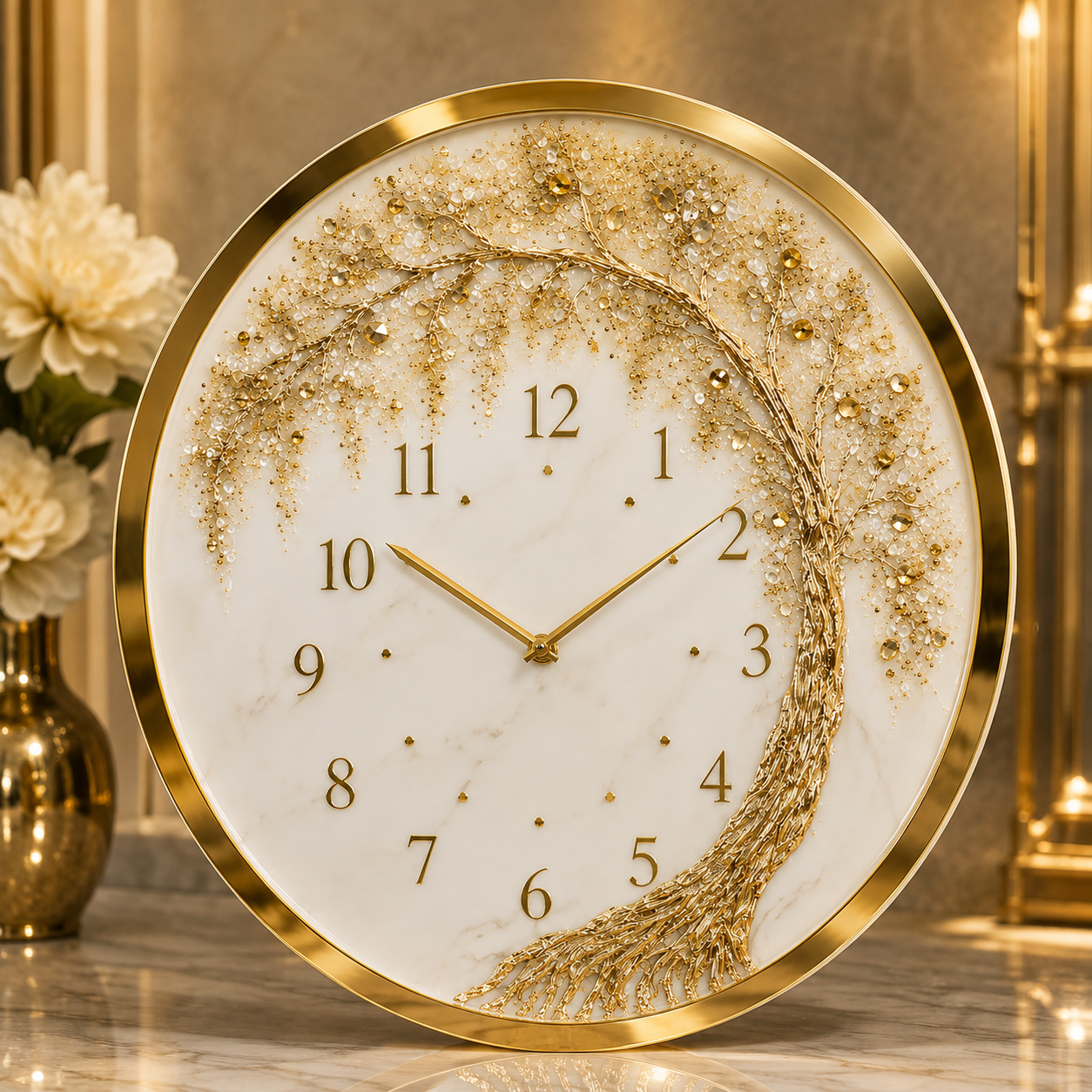 Golden Blossom Tree Clock