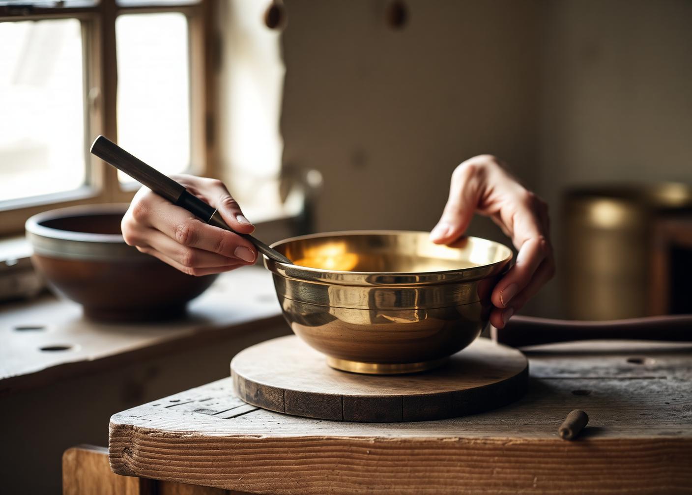 Artisan hands finishing a handcrafted décor object